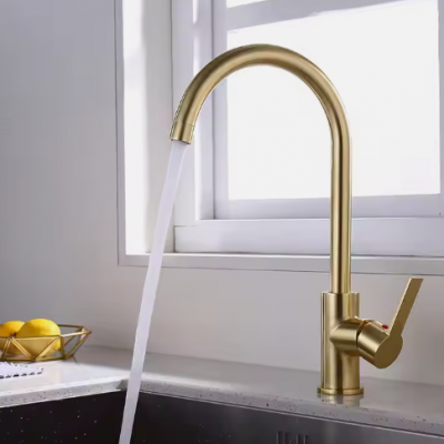 Good Quality Classic Brushed Gold Kitchen Mixer Faucets Deck Mount Single Lever Brass Kitchen Taps